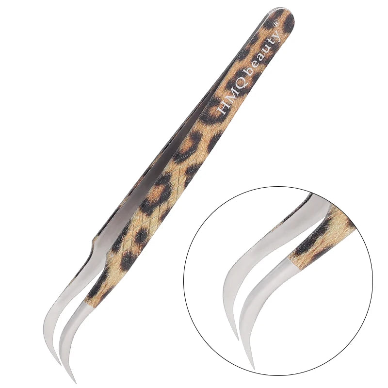 Leopard eyelash extension tweezers with precise tips for accurate application in lash styling