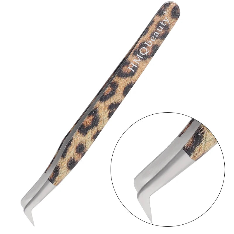 EtherealBe leopard eyelash extension tweezers with precision grip and stylish design for lash artists