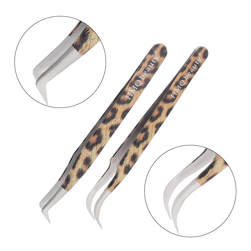 EtherealBe leopard eyelash extension tweezers with precision tips for easy lash application