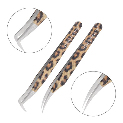 Leopard eyelash extension tweezers with ergonomic grip for precision application
