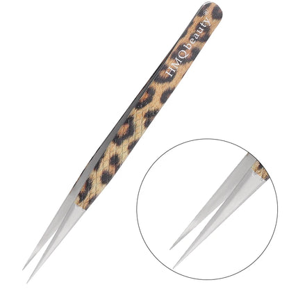 Leopard eyelash extension tweezers for precise application and lifting of lashes