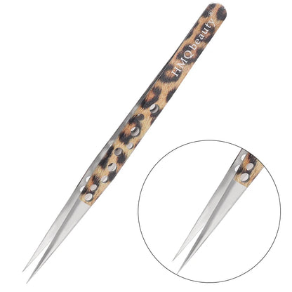 EtherealBe leopard eyelash extension tweezers with precision tips for easy application