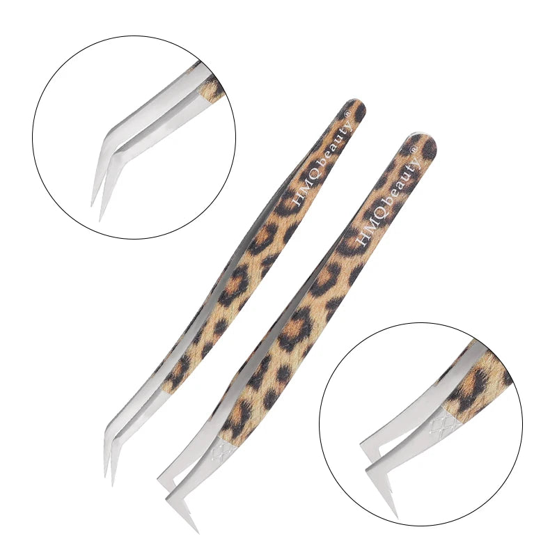EtherealBe leopard eyelash extension tweezers set with a stylish leopard print design for precision application