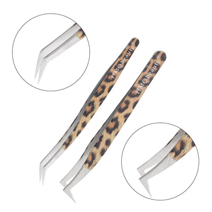 EtherealBe leopard eyelash extension tweezers set with a stylish leopard print design for precision application