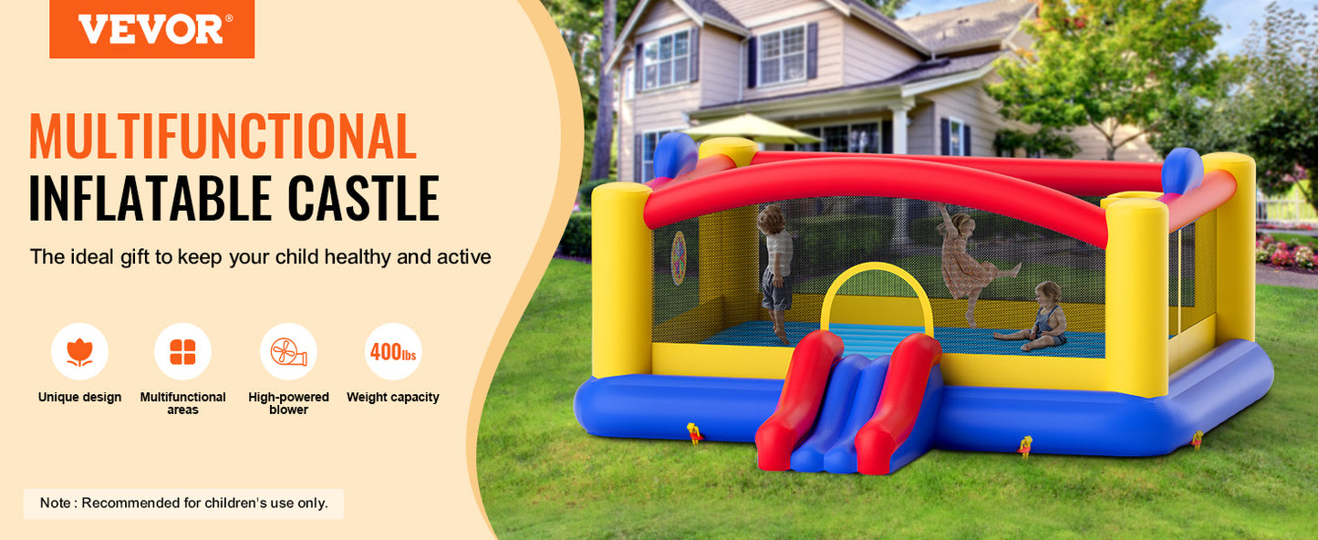 VEVOR Inflatable Bounce House Outdoor High Quality Playhouse Trampoline Jumping Bouncer with Blower Slide and Storage Bag Castle