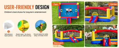 VEVOR Inflatable Bounce House Outdoor High Quality Playhouse Trampoline Jumping Bouncer with Blower Slide and Storage Bag Castle
