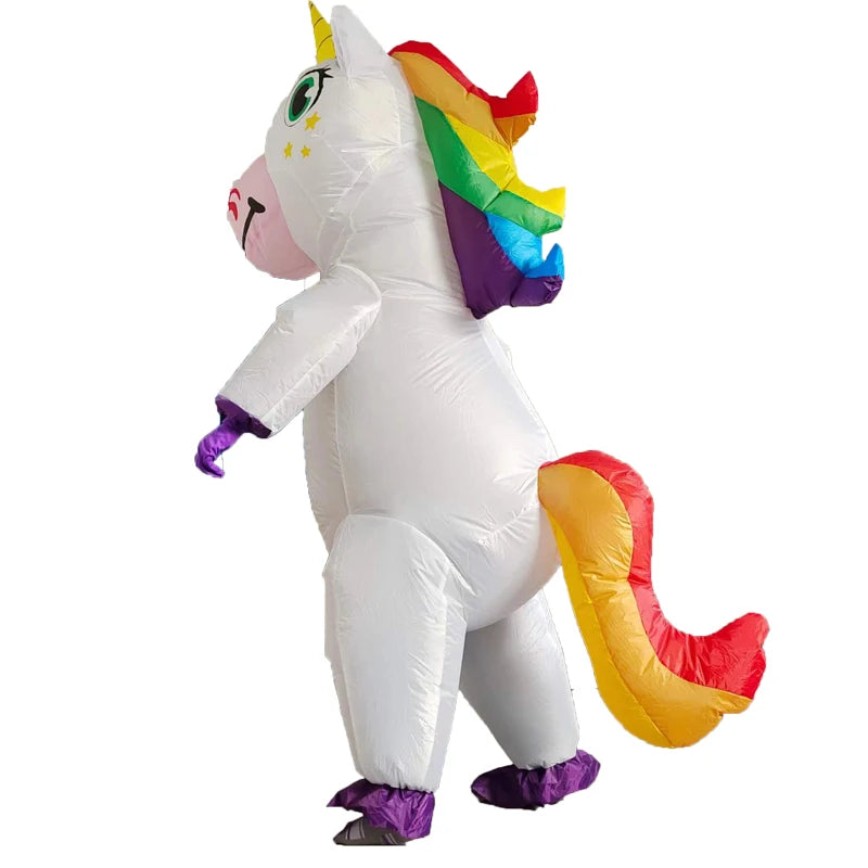 Inflatable unicorn costume adult with rainbow mane and tail for fun costume parties