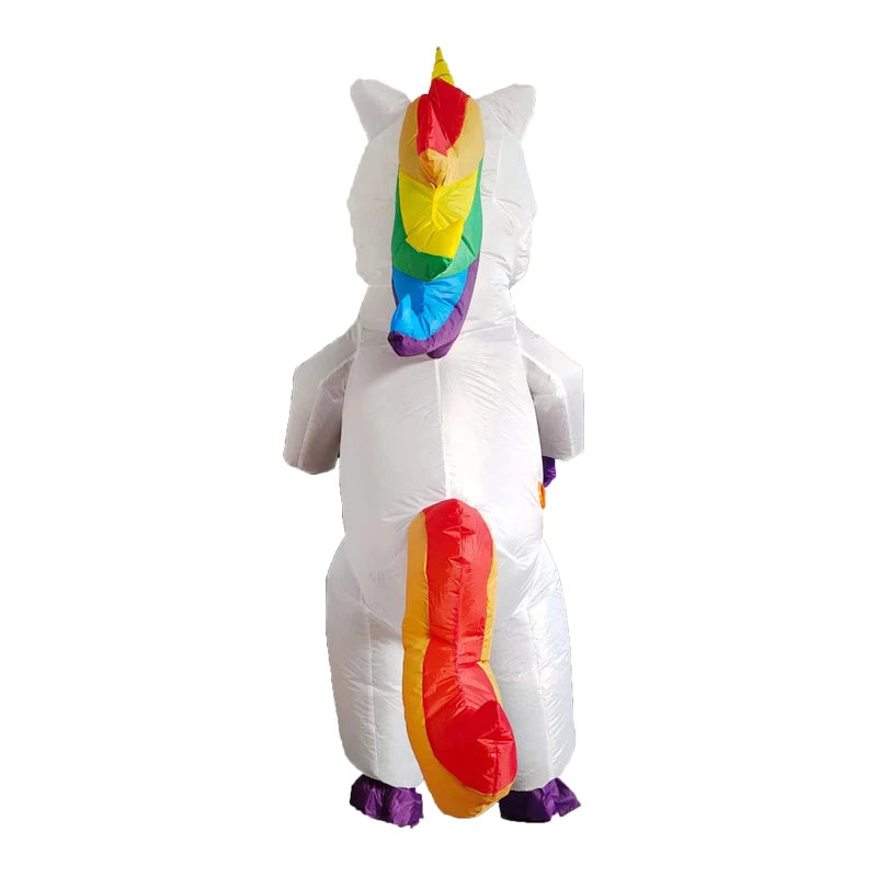 EtherealBe inflatable unicorn costume adult in white with rainbow mane and tail for fun events