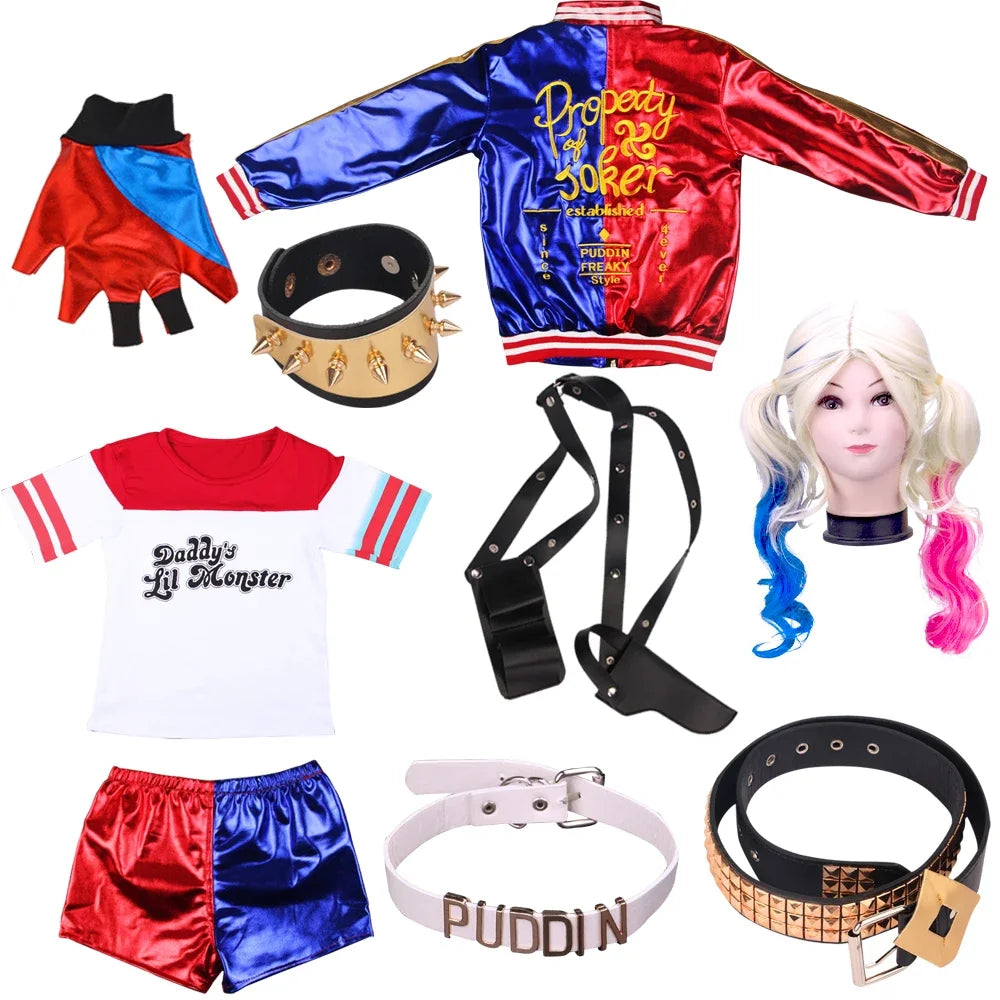 Joker and Quinn couple costume set featuring jackets, accessories, and iconic styles for a perfect duo look