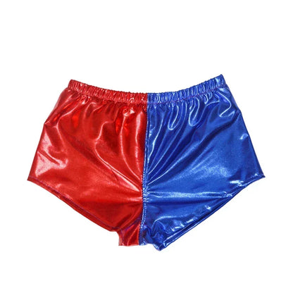 EtherealBe Joker and Quinn couple costume set featuring red and blue shiny shorts for a playful look