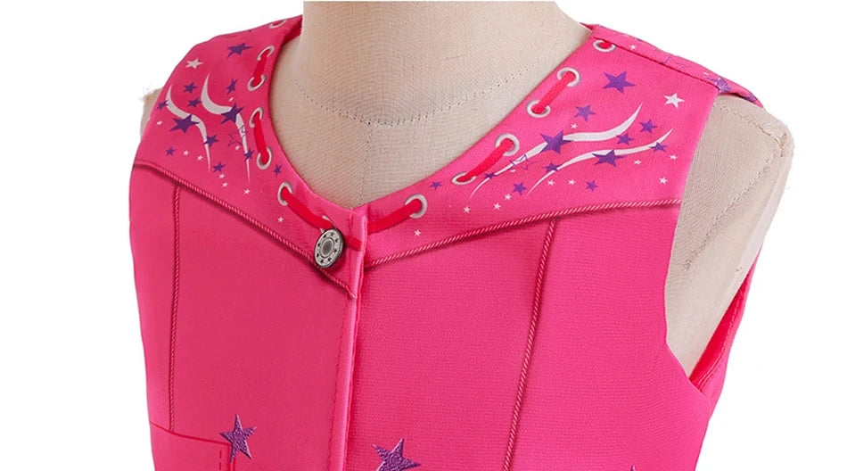 EtherealBe pink cowgirl cosplay set for kids sleeveless western vest with star and moon printed yoke