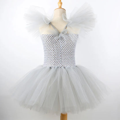 EtherealBe kids creepy clown Halloween costume with tulle skirt and shoulder ruffles for a spooky look