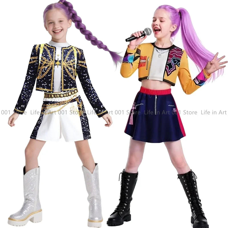 Kids demon hunter cosplay outfit featuring bright colors and stylish designs for fun dress-up play