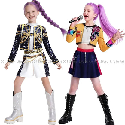 Kids demon hunter cosplay outfit featuring bright colors and stylish designs for fun dress-up play