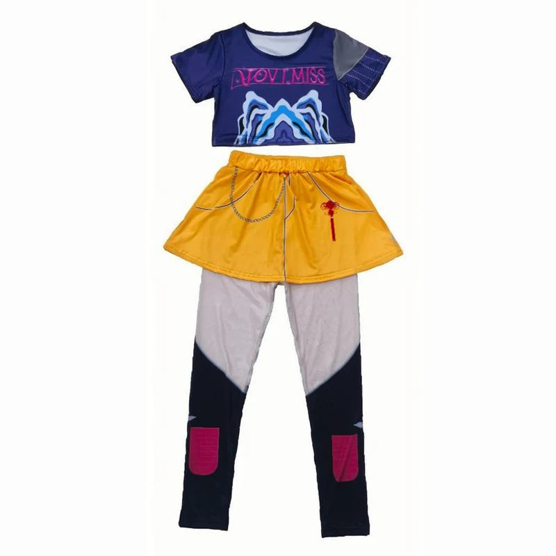 EtherealBe kids demon hunter cosplay outfit featuring a graphic top and stylish skirt with leggings