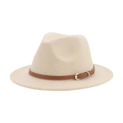 Stylish beige kids fedora hat with a brown leather band for trendy young dressers