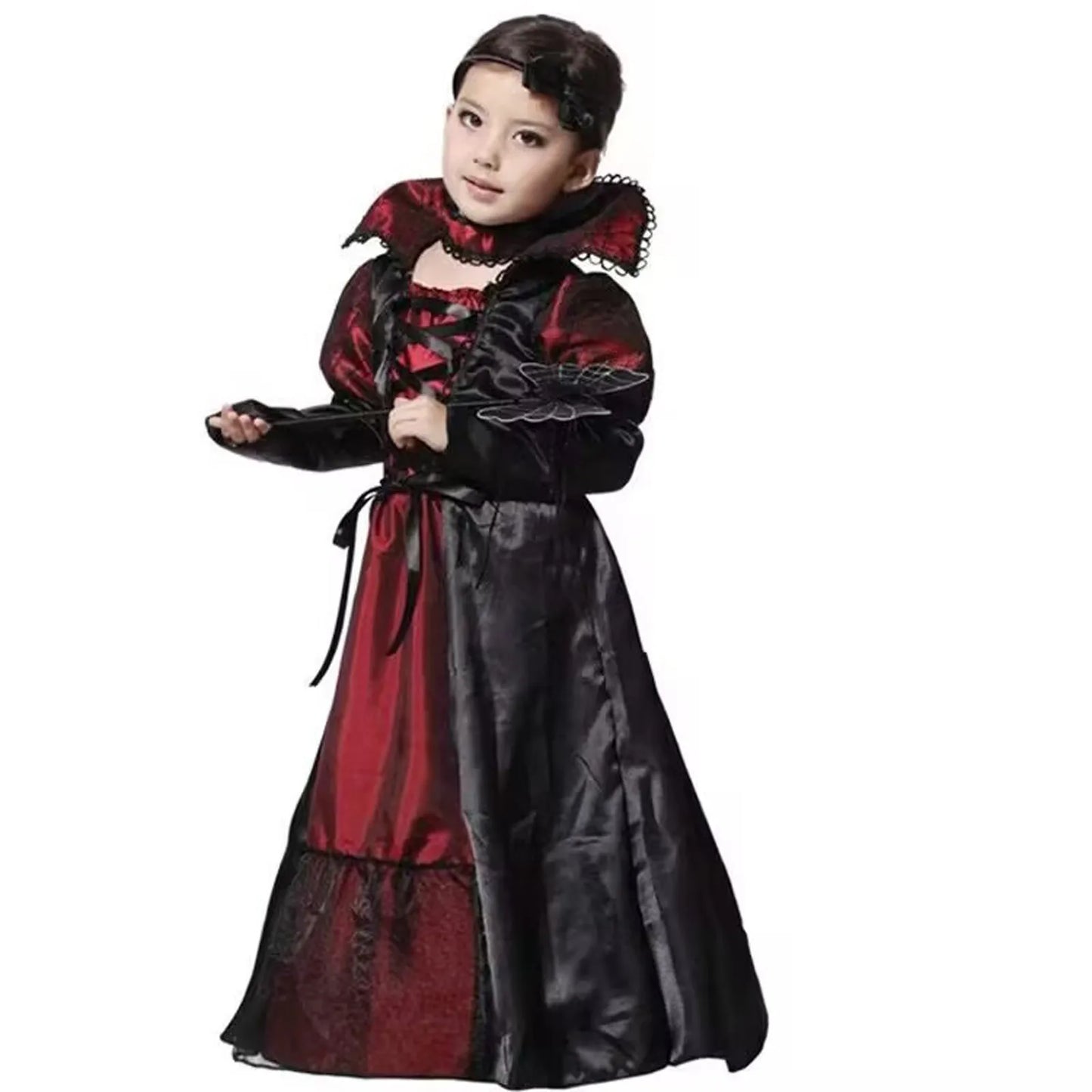 EtherealBe kids gothic lace dress for Halloween in red and black with elegant sleeves