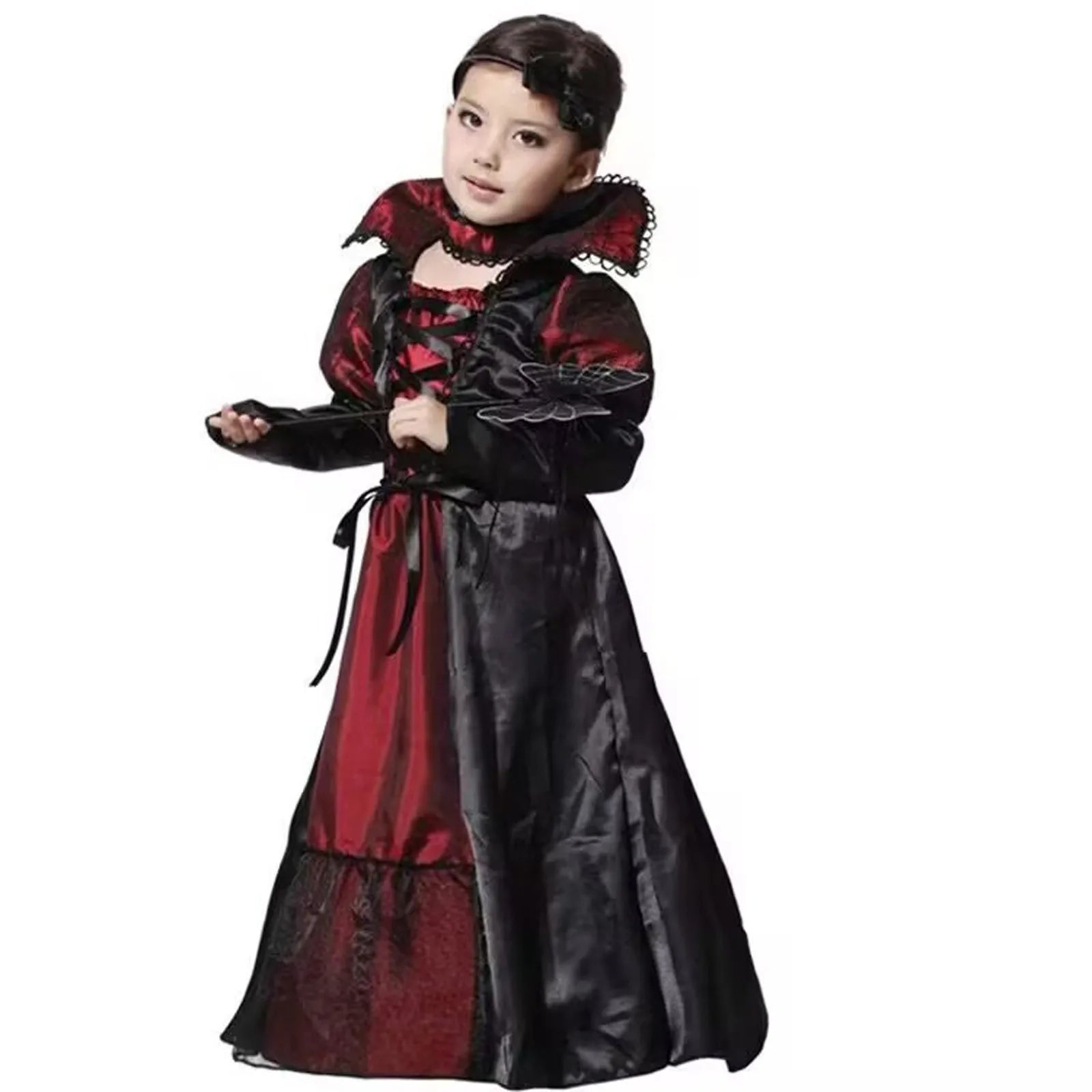 EtherealBe kids gothic lace dress for Halloween in red and black with elegant sleeves
