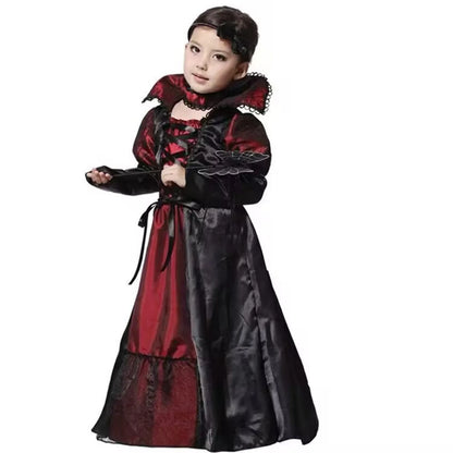 EtherealBe kids gothic lace dress for Halloween in red and black with elegant sleeves