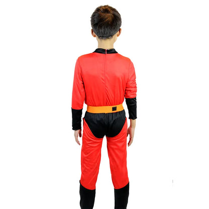 Kids Halloween Incredible costume in vibrant red and black design with an orange belt