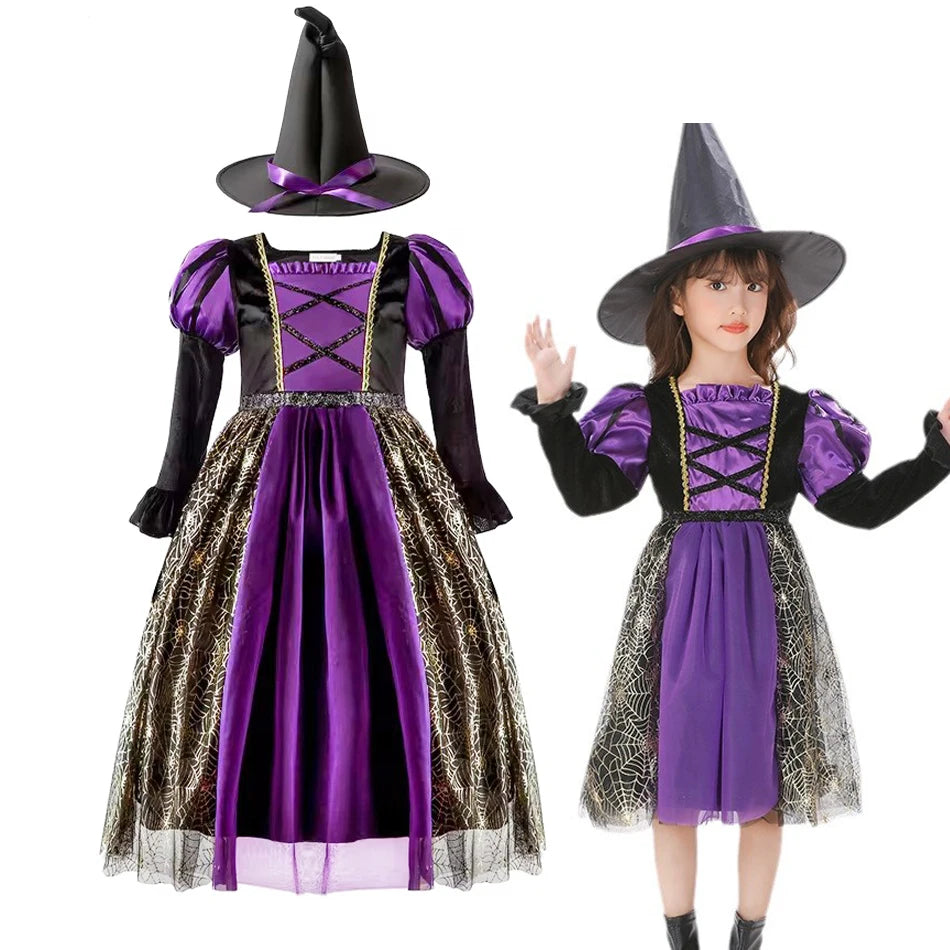EtherealBe kids Halloween witches dress up costumes with purple accents and magical design