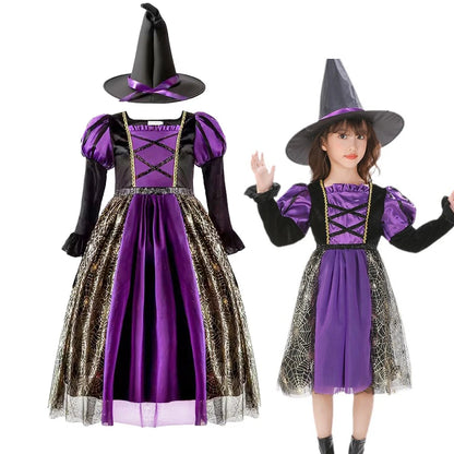 EtherealBe kids Halloween witches dress up costumes with purple accents and magical design