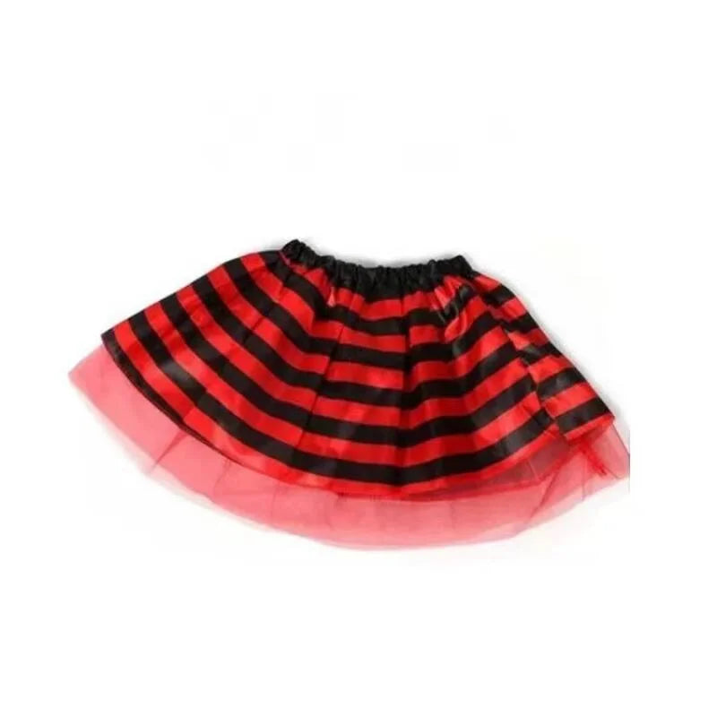 Kids honey bee Halloween costume set featuring a black and red striped tutu skirt