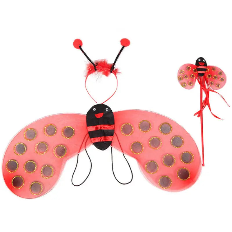 Kids honey bee Halloween costume set with wings, antennae headband, and wand for fun dress-up