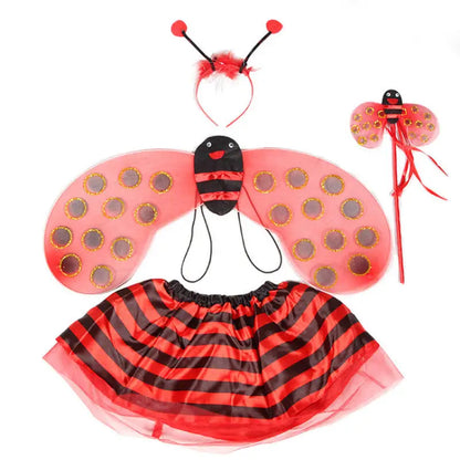 Kids honey bee Halloween costume set featuring wings, tutu, antennae headband, and wand