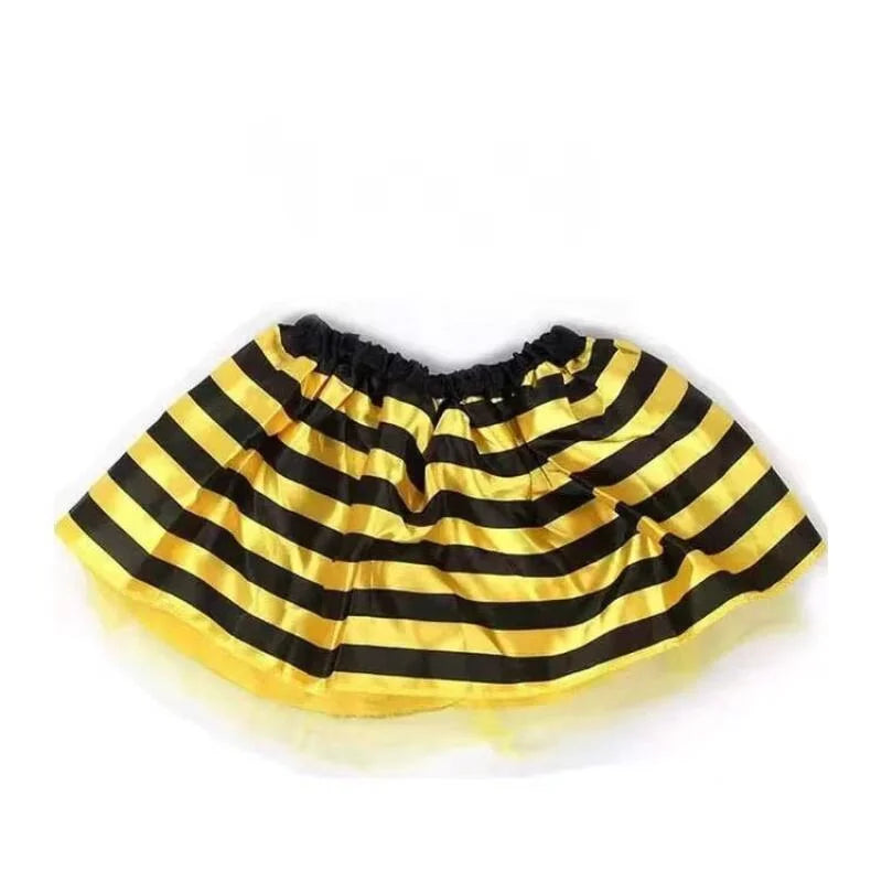 Kids honey bee Halloween costume set with a black and yellow striped skirt for festive celebration
