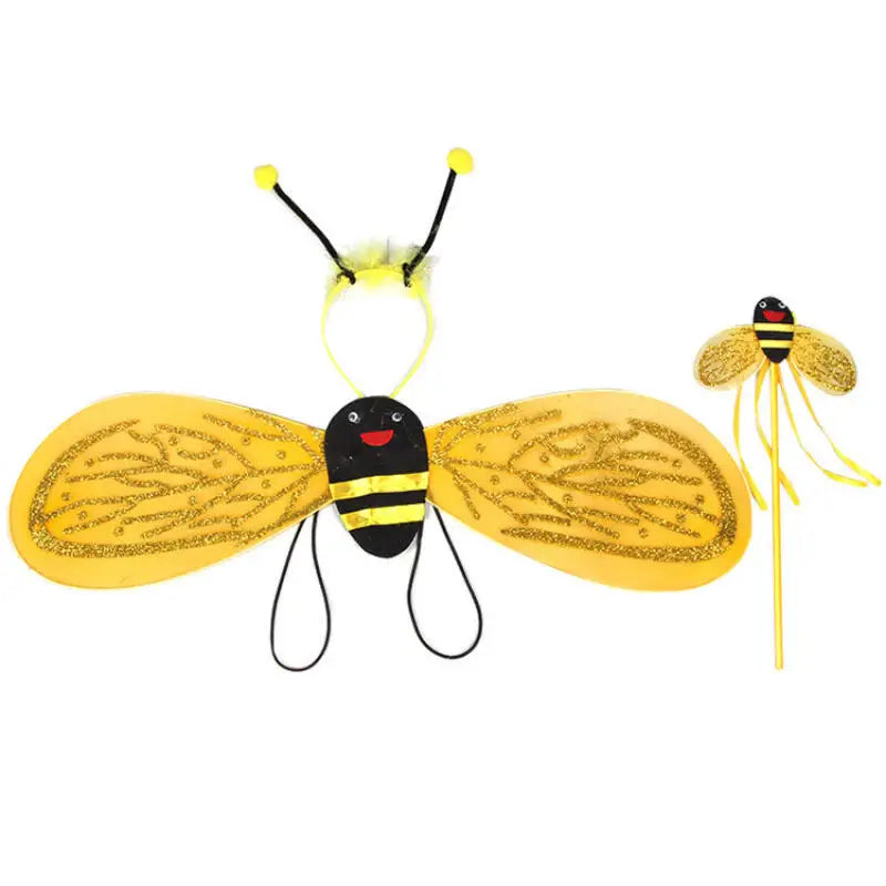 Kids honey bee Halloween costume set with wings, antenna headband, and wand for festive fun