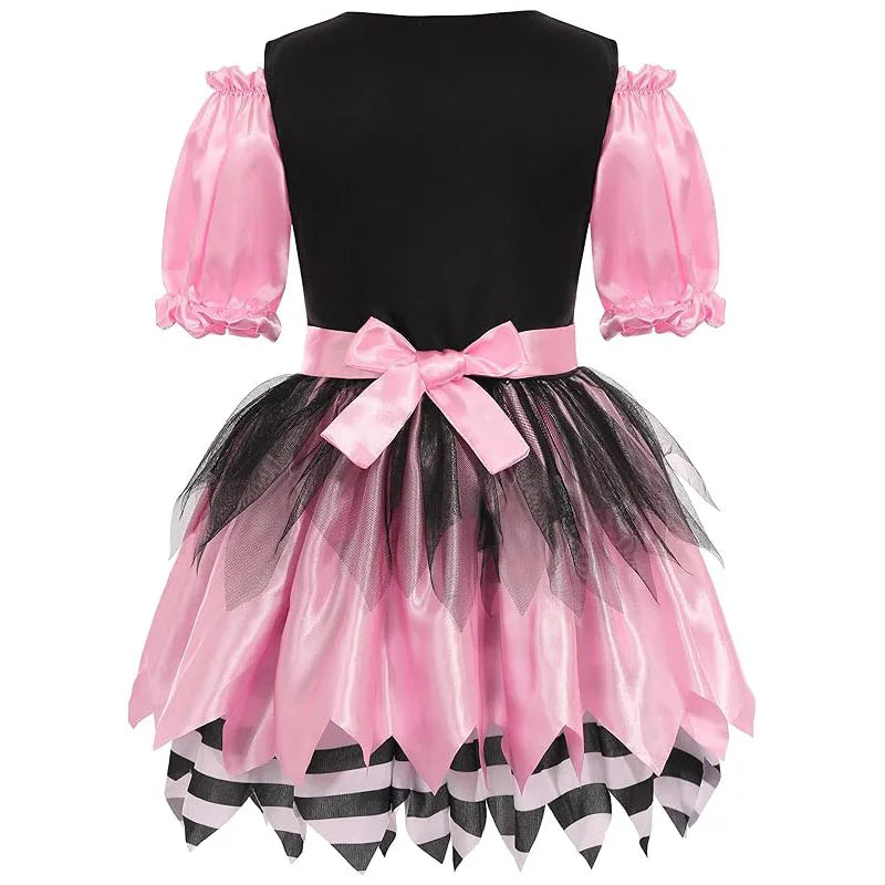 EtherealBe Kids pirate Halloween costume with pink puffy sleeves and a flowing skirt design