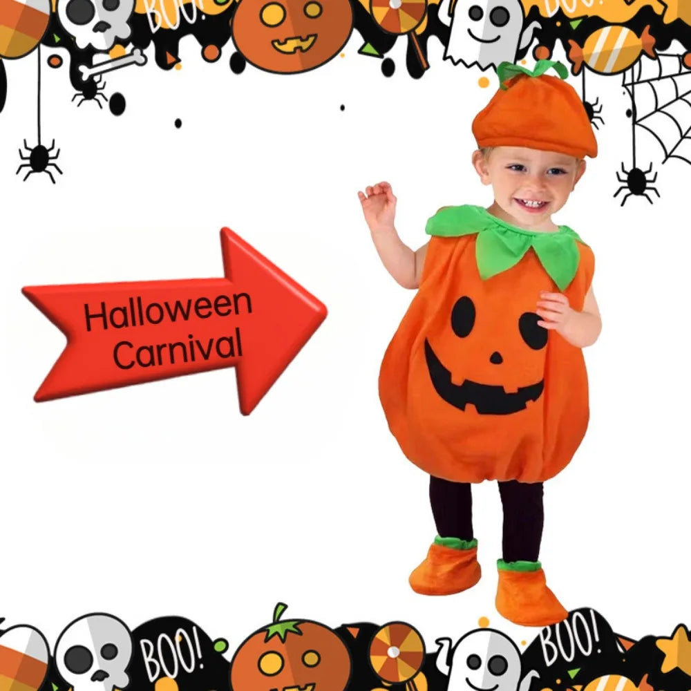 EtherealBe kids pumpkin costume Halloween featuring a cute orange design with a smiling face