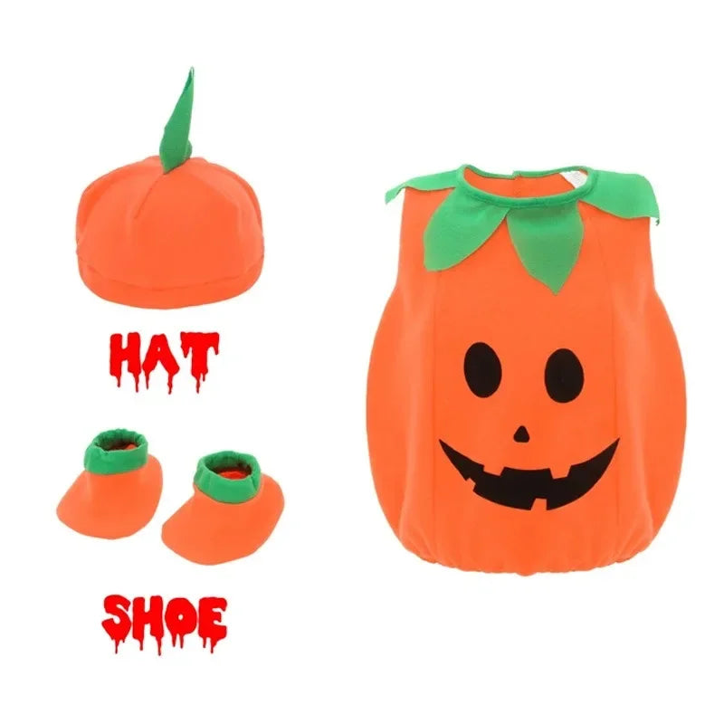 EtherealBe kids pumpkin costume Halloween with hat and shoes for festive dress-up fun