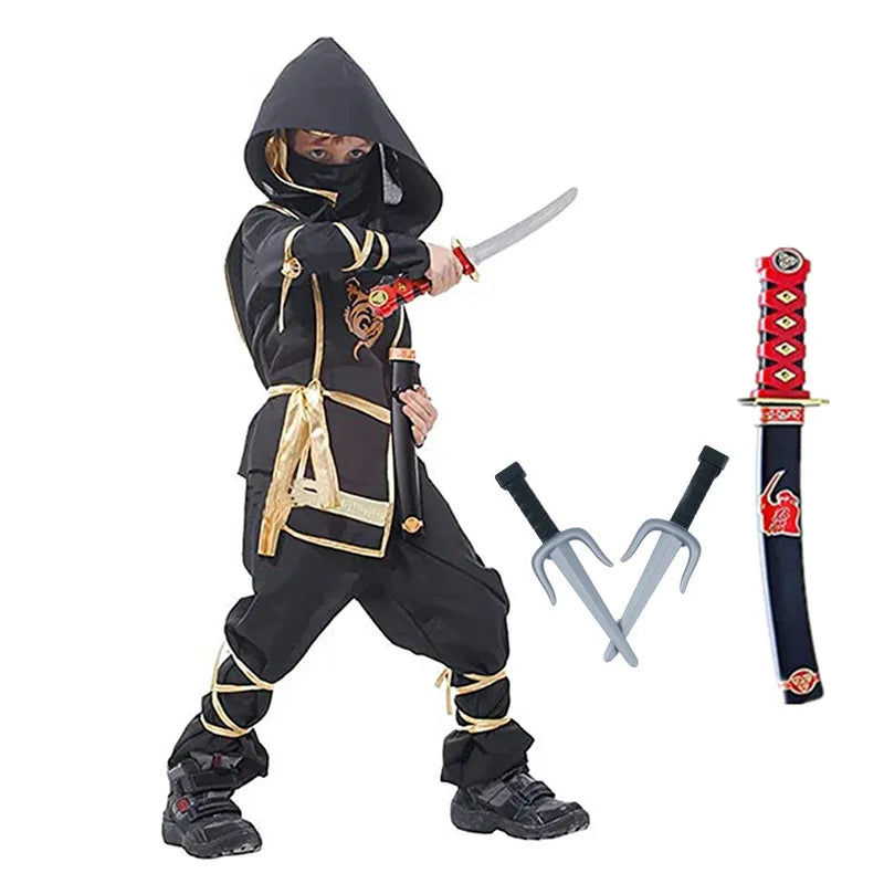 Kids Samurai Halloween outfit with swords and accessories for an adventurous costume experience