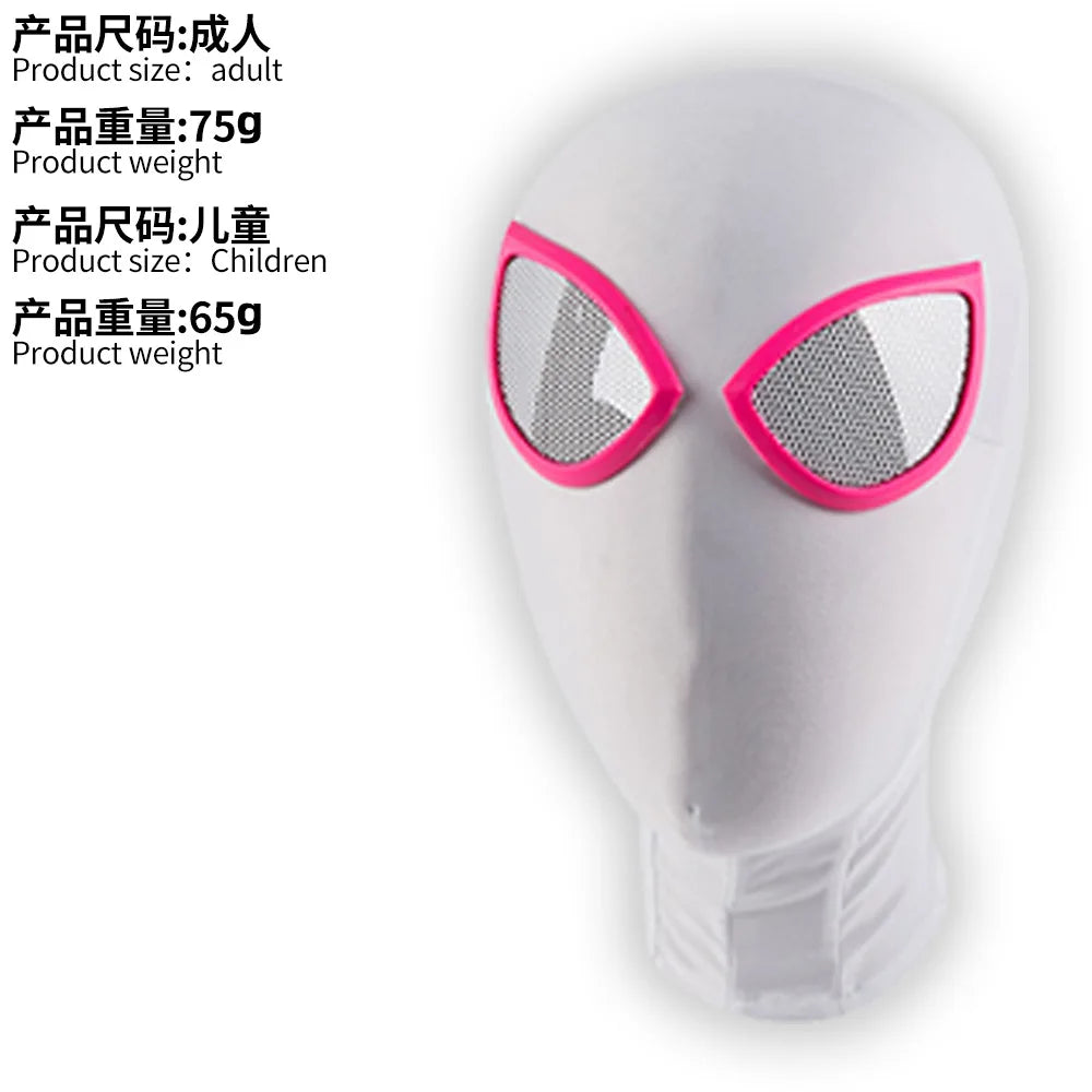 Kids Spiderman Halloween costume mask with pink accents and mesh eye covers for children