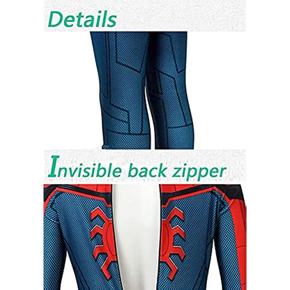 Close-up of Kids Spiderman Halloween costume showing details and an invisible back zipper