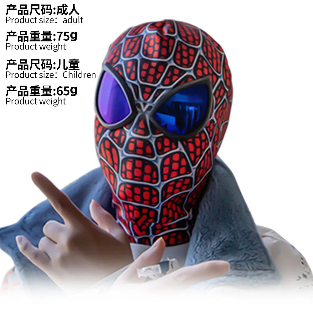 Kids Spiderman Halloween costume featuring a red and blue mask with web pattern for playful dress-up