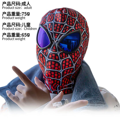 Kids Spiderman Halloween costume featuring a red and blue mask with web pattern for playful dress-up