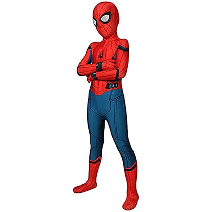 Kids Spiderman Halloween costume in red and blue with web design for active play and costume parties