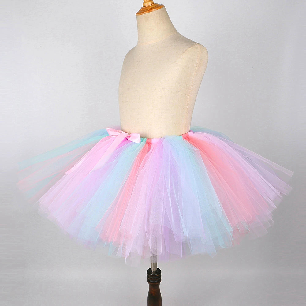 Colorful tulle skirt for kids unicorn Halloween costume with wings in pastel shades