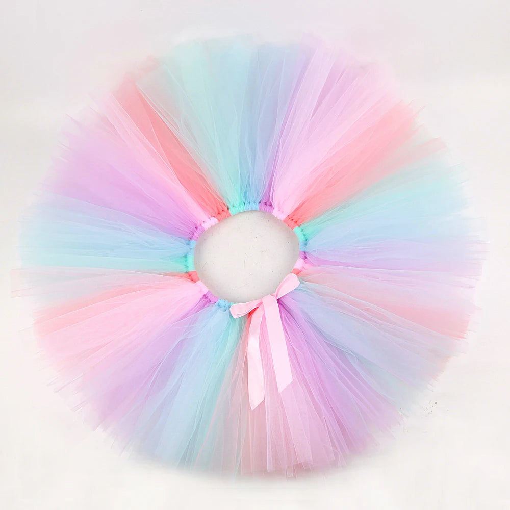 Fluffy pastel pink and blue tulle skirt for kids unicorn Halloween costume with wings