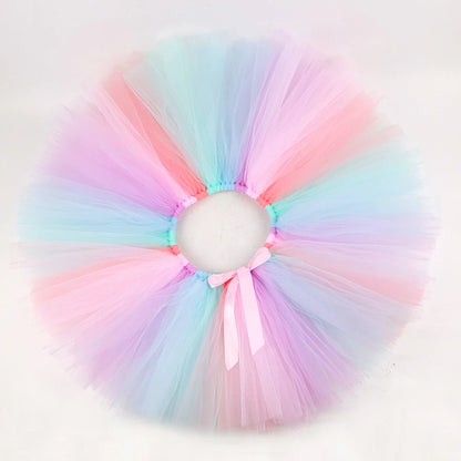 Fluffy pastel pink and blue tulle skirt for kids unicorn Halloween costume with wings