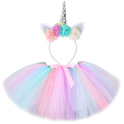 EtherealBe kids unicorn Halloween costume with wings featuring a colorful tulle skirt and unicorn headband