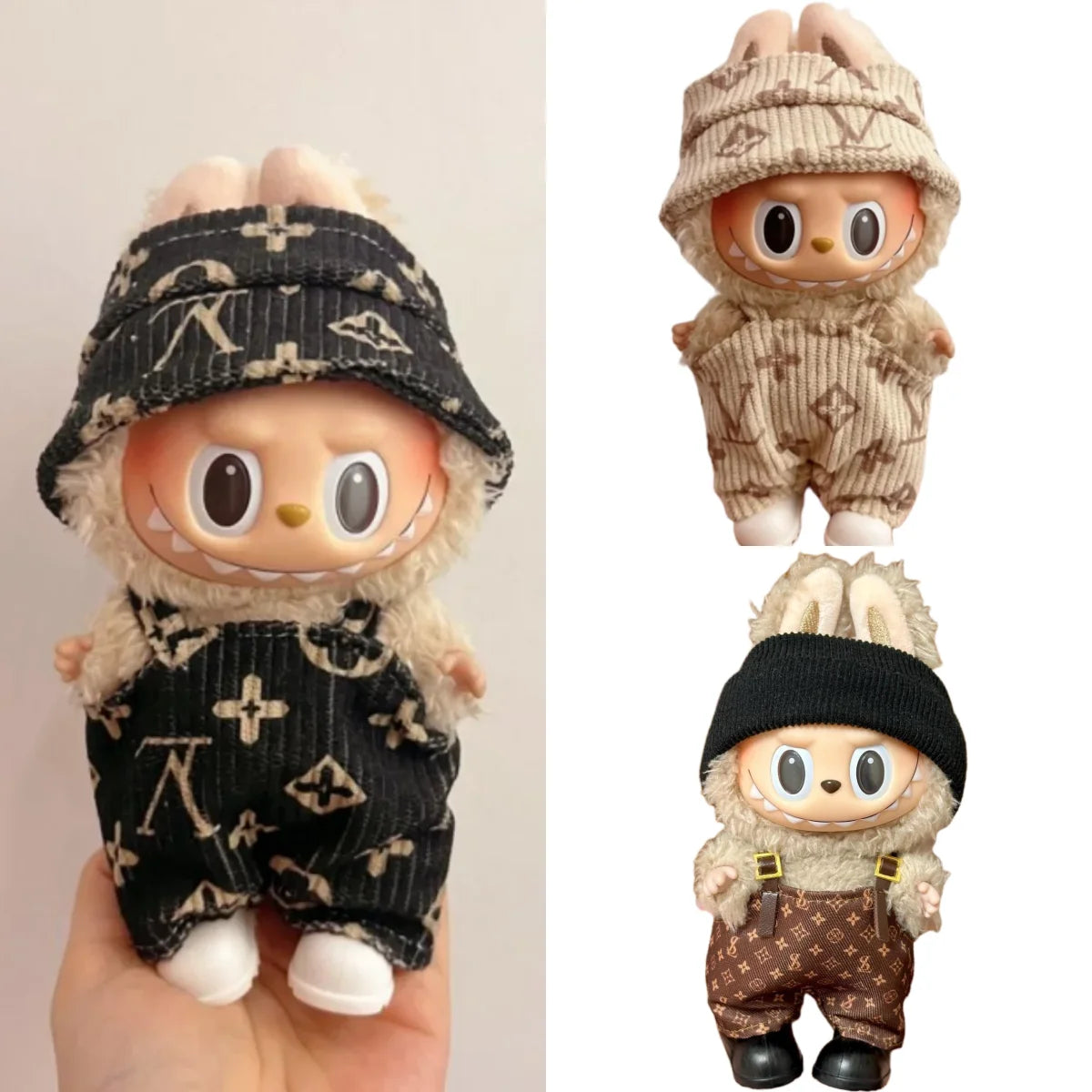 EtherealBe Labubu doll clothes featuring three stylish outfits for customizable doll fashion
