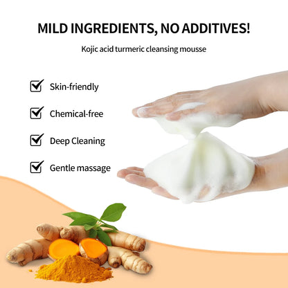 Gentle turmeric facial cleanser for glowing skin, mousse texture with mild ingredients and deep cleaning properties