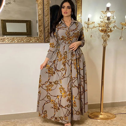 EtherealBe leisure maxi dress for women with floral print and long sleeves for elegant casual wear