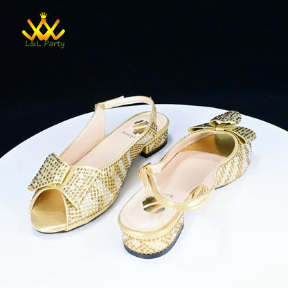 EtherealBe gold embellished slingback peep toe low heel shoes with bow detail from Fashionable shoes and bag set collection