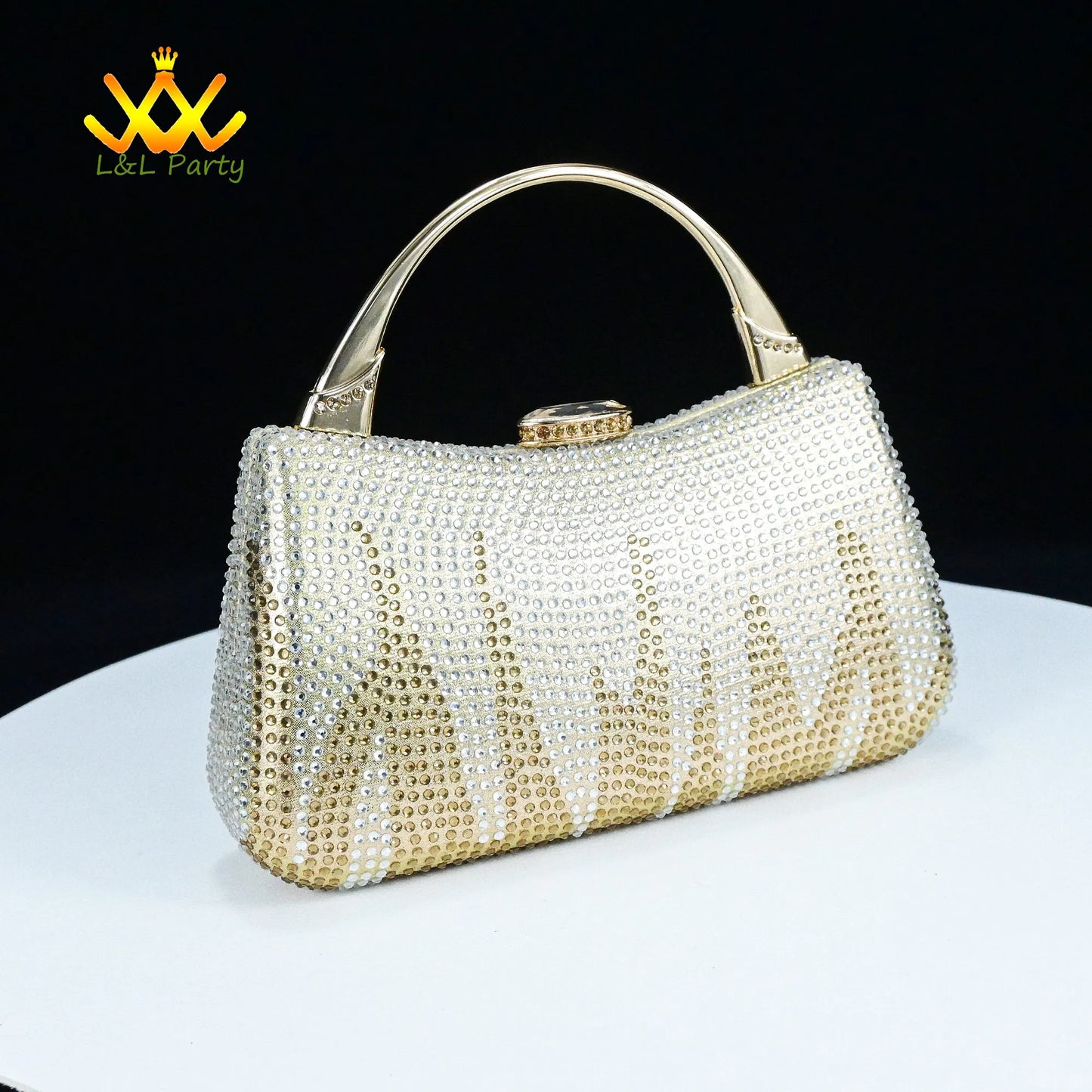 EtherealBe rhinestone embellished gold evening clutch purse with top handle Fashionable shoes and bag set