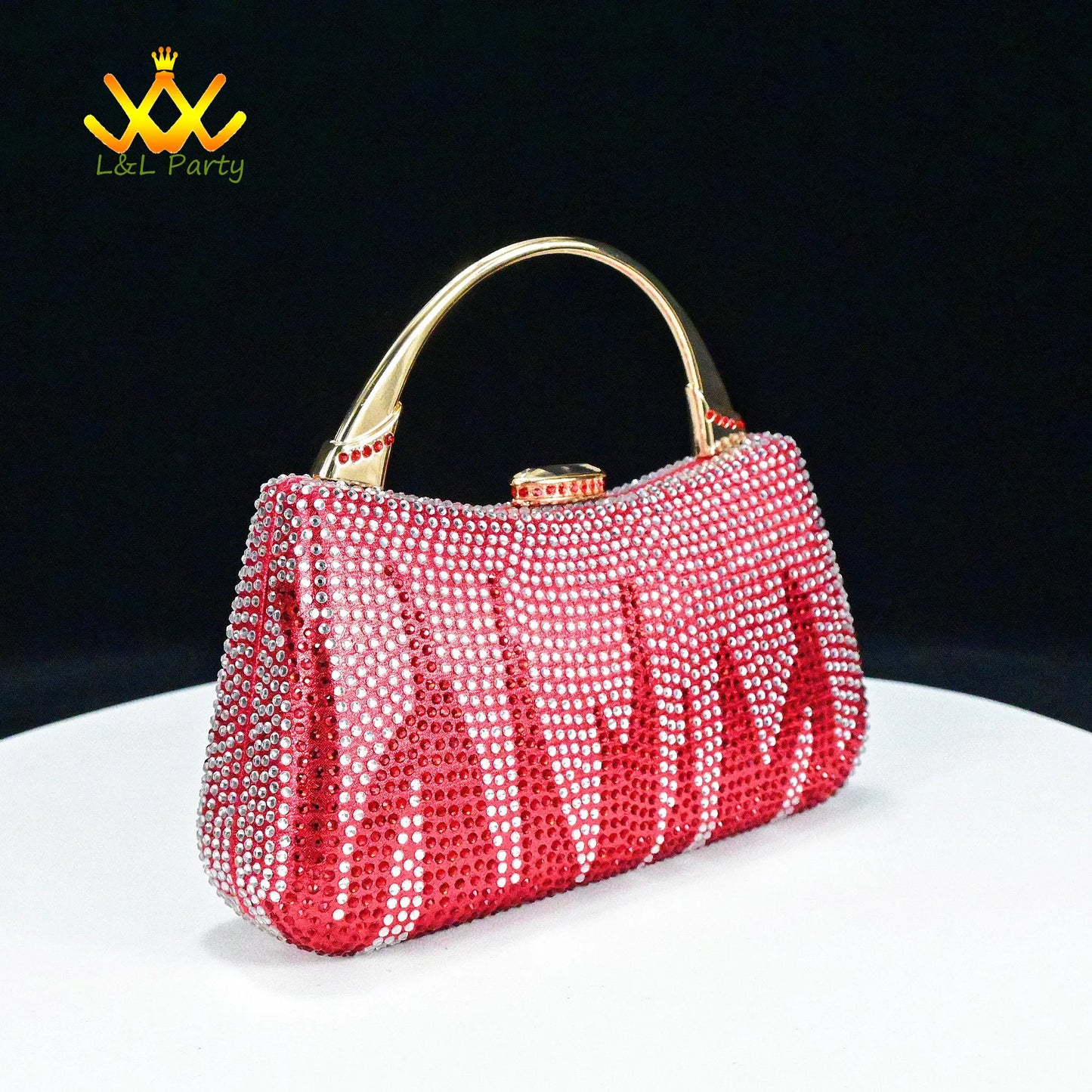 EtherealBe red rhinestone clutch purse with gold handle Fashionable shoes and bag set glam evening bag